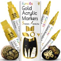 Caneta de pintura Funcils 5 acrílico dourado metálico para várias superfícies