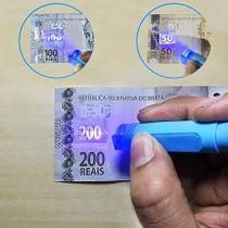 Caneta Detecta Notas Falsas Verdadeiras Luz Ultra Violeta Identificadora Mini Lanterna Testadora Cash Detector Dinheiro Money Tester Fácil de Usar