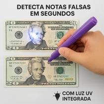 Caneta Detectora De Notas Falsas Com Luz UV Integrada Dinheiro Falsa Verdadeira Ultravioleta
