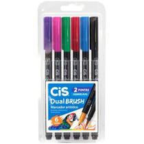 Caneta dual brush 6 cores básicas Cis