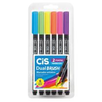 Caneta Dual Brush Pen Aquarelável Com 6 Cores Neon - Cis