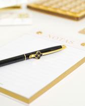 Caneta Elegante Detalhe Flor Preta P/ Escritório Chique