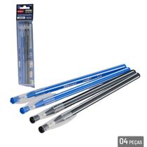 Caneta Esferográfica 4 Pçs 0.7mm Azul e Preto - Tudo em Caixa