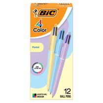 Caneta esferográfica BIC 4 cores pastel de 1,0 mm retrátil, pacote com 12