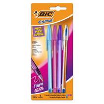 Caneta Esferográfica BIC Fashion Azul + Rosa + Lilás + 1 Fina Azul