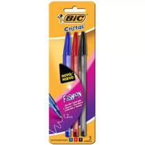 Caneta esferográfica Cristal Fashion 1.2 AZ/PT/VM com 3 unidades - Bic
