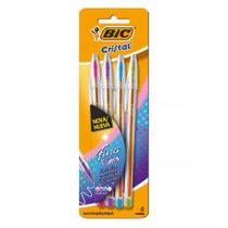 Caneta esferográfica Cristal Fina Fashion 0.8 RS/RX/AZ/VD com 4 unidades - Bic