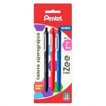 Caneta esferográfica Izee 1.0 AZ/PT/VM com 3 unidades SM/BX470 - Pentel