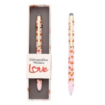 Caneta Esferográfica Metalica Flowers Touch Love -Tinta Azul