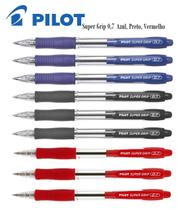 Caneta Esferográfica Pilot Super Grip 0,7 AZ PT e VM Kit C/9