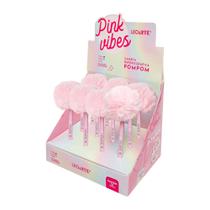 Caneta Esferográfica Pompom Pink Vibes - Tinta Preta Display C/ 12 unidades Leoarte Leonora - 97913