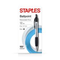 Caneta esferográfica Staples 2498023 preta de 0,7 mm (pacote com 12)