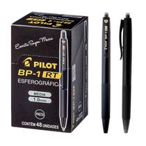 Caneta Esferográfica Super Macia Confortável Preta 1.0 48un BP-1 Pilot Retrátil Fabricação Japonesa Ideal Escritórios