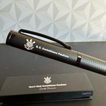 Caneta executiva personalizada corinthians preta de metal na caixa presente dia dos pais time