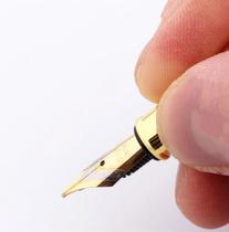 Caneta Fina Tinteiro Pena Luxo Presente com Tinta - Cor Prata