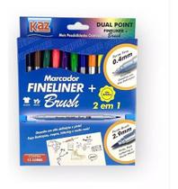 Caneta Fineliner Brush Pen Dual Point 2 Em 1 Estojo 12 Cores
