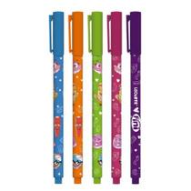 Caneta Fini Gel 0.6mm Corpo Estampado Kit 5 Unidades Cores Sortidas Escrita Suave e Cores Vibran