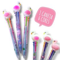 Caneta Flamingo Com 6 Cores