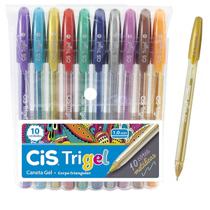Caneta Gel Colorida Kit 10 Cores Metálicas Cis Desenho Artes Artesanato Escolar Ideal p/ Papel Escuro ou Preto Caneta Gel Colorida Kit 10 Cores Metálicas Cis Desenho Artes Artesanato Escolar Ideal p/ Papel Escuro ou Preto