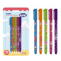 Caneta gel fini 0.6mm corpo estampado com 05 unidades