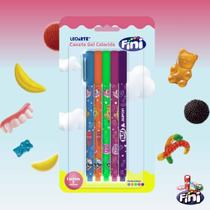 Caneta Gel Fini Corpo Estampado Colorida 5 Unidades - Leo&Leo