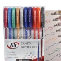 Caneta Gel Glitter Profissional 10 Unid. Cores sortidas 1mm - KIT