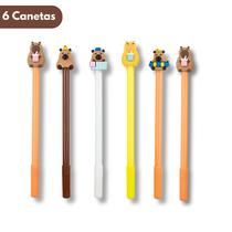 Caneta Gel Papelaria Fofa Kit com 3/6/9/12 Peças Ponta Fina Escolar Capivara Fofa