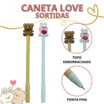 Caneta Gel Preta 0.5mm Love Ursinho/Coelho Sortidas Topo 3D Papelaria Material Escolar Urso Coelho Escola
