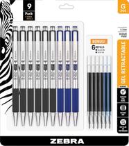 Caneta Gel Retrátil Zebra G-301 0,7mm Pacote com 9 Unidades Preto e Azul
