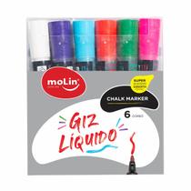 Caneta Giz Líquido Chalk Marker Molin 6 Cores para vidro