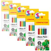 Caneta Hidrocor Compactor Neo-Pen Mirim com 6 Cores - 5 Caixas