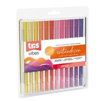 Caneta Hidrocor Ponta Dupla Pincel + Superfina Vibes Sketch Entardecer 12 Cores - Tris