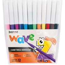 Caneta Hidrográfica Bazze Wave - Ponta Fina - 12 Cores - Pacote com 12 Caneta Hidrográfica Bazze Wave - Ponta Fina - 12 Cores - Pacote com 12