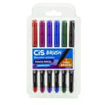 Caneta Hidrográfica Brush Pen 6 Cores Básicas Aquarelável Lettering - Cis