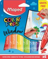 Caneta hidrográfica color peps window - com 6 cores + pano de limpeza - Maped