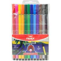 Caneta Hidrografica Hexagonal 12 Cores - Famix