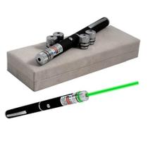 Caneta Laser Verde Pointer 300mw com 5 Ponteiras de Efeitos Preta