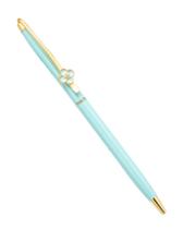 Caneta Luxo c/ Detalhe Flor Permanente Azul Detalhes Dourado