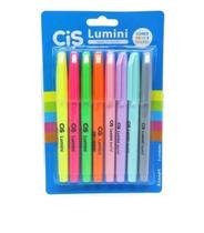 Caneta Marca Texto 8 Cores Neon e Pastel Lumini CIS Caneta Marca Texto 8 Cores Neon e Pastel Lumini CIS