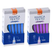 Caneta marca-texto Fluorescente BRW Marca Texto Transparente Traço 1-4MM Kit 4 Caixas Azul e Roxo