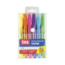 Caneta Marca Texto Gel Twist Estojo c/ 6 Cores Tris Marcador Ideal p/ Bíblia Livros Vade Mecum