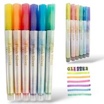 Caneta Marca Texto Glitter Com 6 Cores Flash Silver