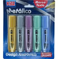 Caneta Marca Texto Metalico 5 Cores Ponta Chanfrada Kaz