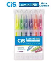 Caneta Marca Texto Neon Lumini Ink Tinta Liquida 6 Cores - Cis