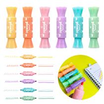 Caneta Marca-texto Picnic 6 Cores 2 Em 1 Bombom Seca Rapido