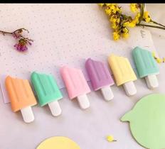 Caneta Marca Texto Picolé Colorida Pastel 6 Unidades