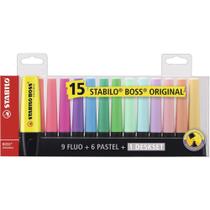 Caneta Marca Texto Stabilo BOSS 15 Cores - Neon e Pastel