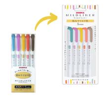 Caneta Marca Texto Zebra Mildliner Ponta Dupla 5 Cores Pastel Grifar e Escrever marcar grifador marcador