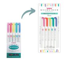 Caneta Marca Texto Zebra Mildliner Ponta Dupla 5 Cores Pastel Grifar e Escrever marcar grifador marcador