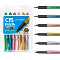 Caneta marcador brush pen metálico- cis estojo c/6 cores